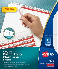 Avery®Index Maker® Big Tab Clear Label Dividers, 8-Tab Set