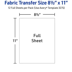 Avery® Inkjet Printer T-Shirt Transfer Paper, 3275, Letter Size (8 1/2" x 11"), Pack Of 12