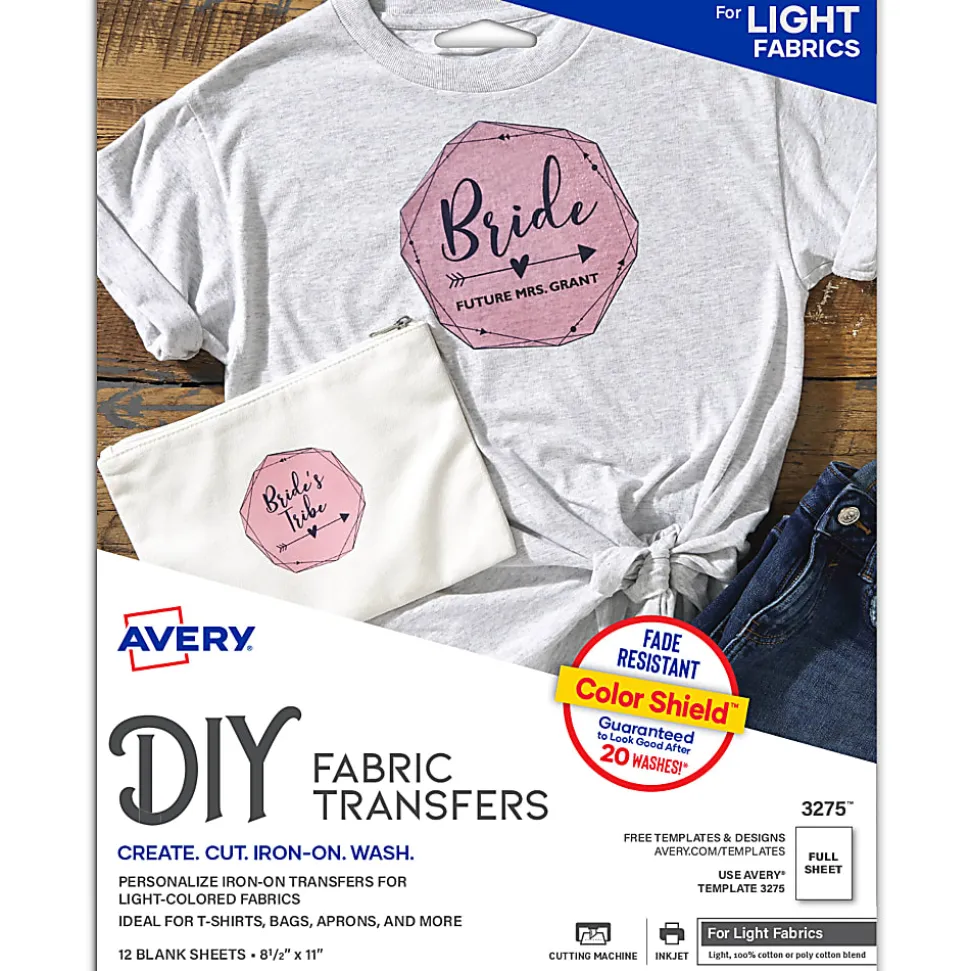 Avery® Inkjet Printer T-Shirt Transfer Paper, 3275, Letter Size (8 1/2" x 11"), Pack Of 12