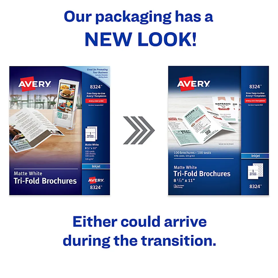 Avery® Inkjet Trifold Matte Brochures, Letter Size (8 1/2" x 11"), White, Pack Of 100