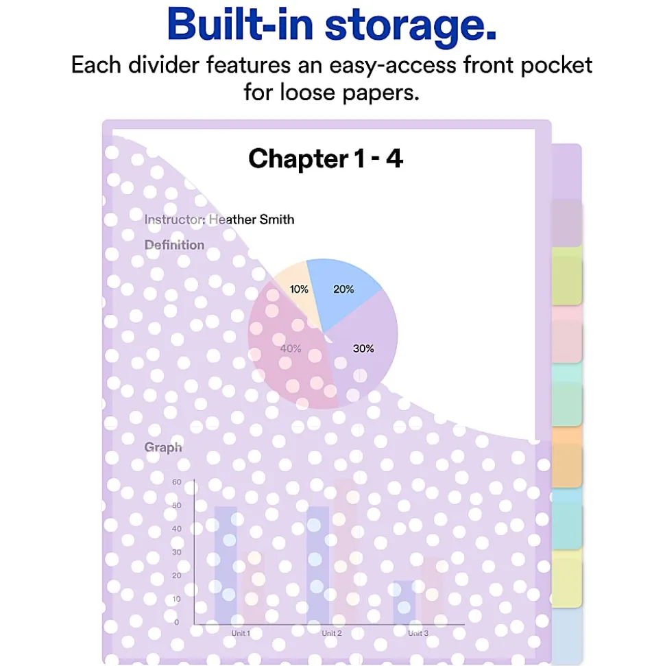 Avery® Insertable Big Tab™ Binder Dividers, 8 Tabs, Pastel Classic Designs