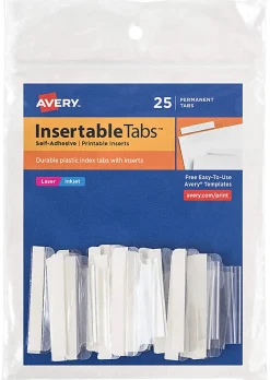 Avery® Insertable Self-Adhesive Index Tabs With Printable Inserts, 1.5
