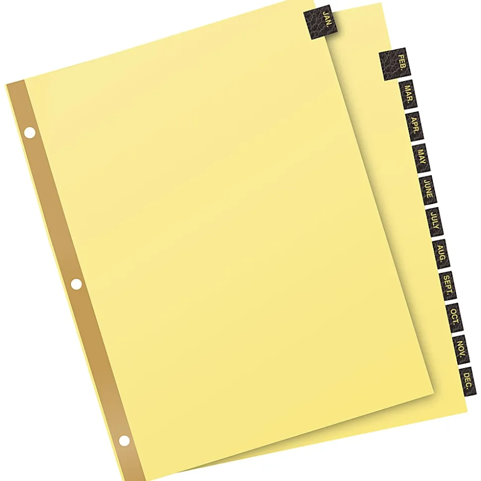 Avery® Jan-Dec Dividers For 3 Ring Binders, 8-1/2" x 11", 12-Tab Set, Pre-Printed Black Leatherette Tabs, 1 Binder Divider Set (11351)