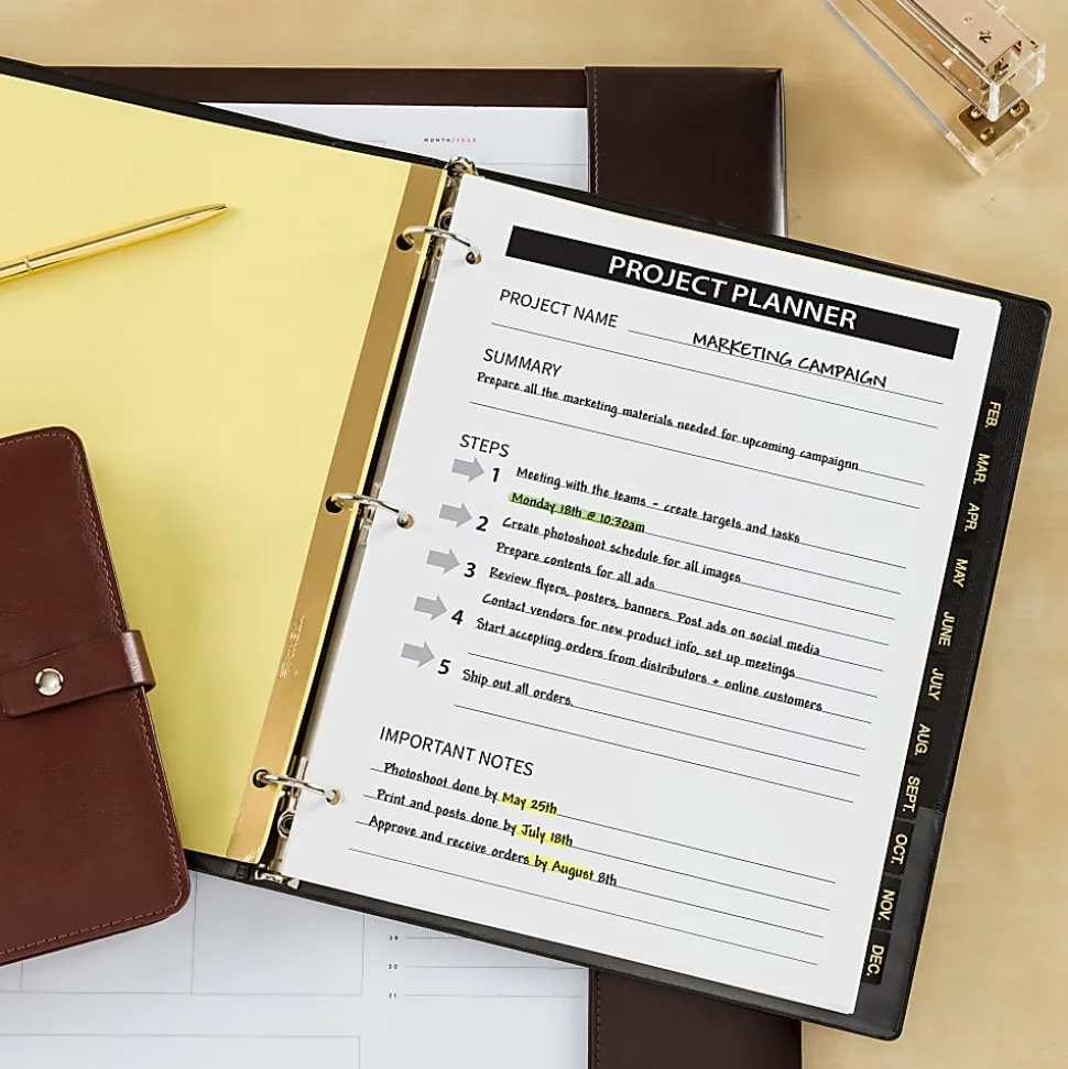 Avery® Jan-Dec Dividers For 3 Ring Binders, 8-1/2" x 11", 12-Tab Set, Pre-Printed Black Leatherette Tabs, 1 Binder Divider Set (11351)