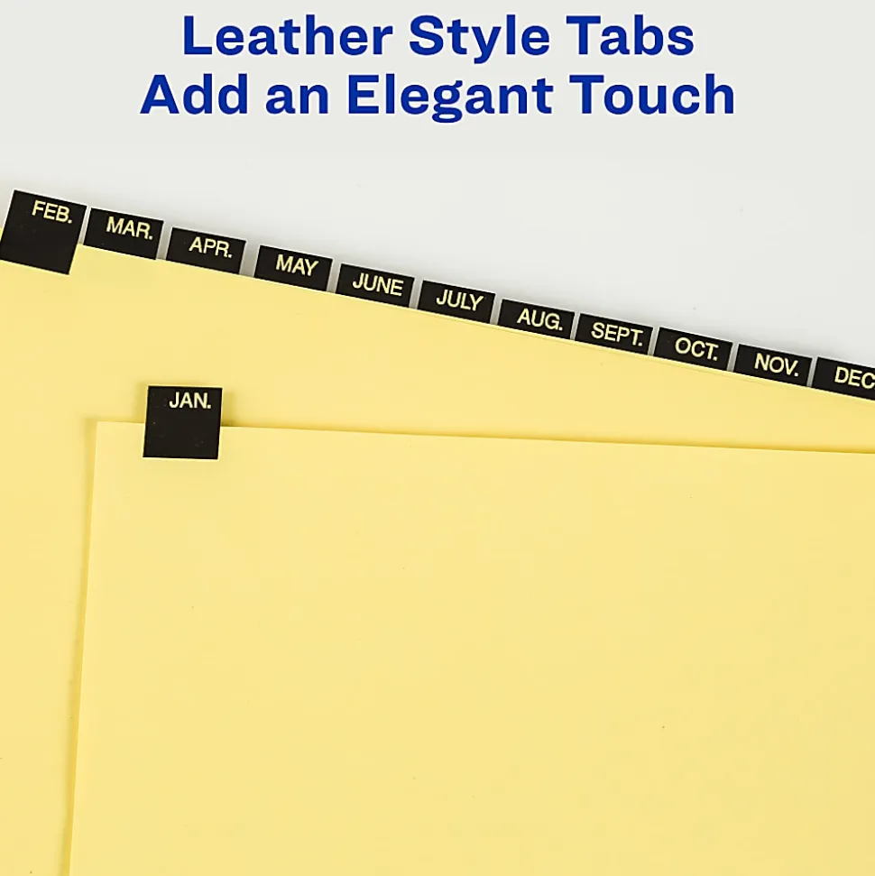 Avery® Jan-Dec Dividers For 3 Ring Binders, 8-1/2" x 11", 12-Tab Set, Pre-Printed Black Leatherette Tabs, 1 Binder Divider Set (11351)