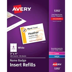 Avery® Laser Name Badge Inserts, 3