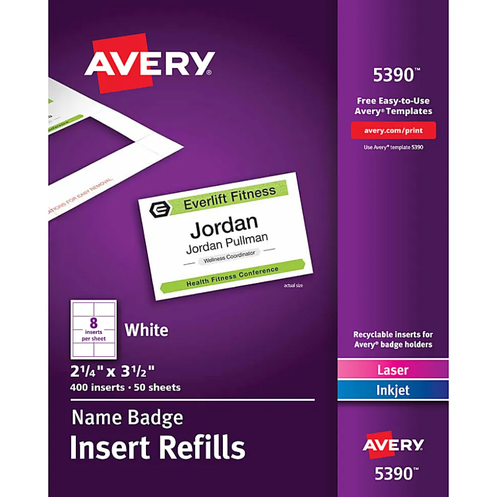 Avery® Laser Name Badge Inserts, 2 1/4" x 3 1/2", 5390, Box Of 400