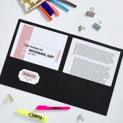Avery® Letter Pocket Folder - 8 1/2" x 11" - 40 Sheets Capacity - 2 Internal Pocket - Embossed Paper - Black - Embossed - 25/Box - 5 / Carton