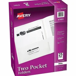 Avery® Letter Pocket Folder - 8 1/2" x 11" - 40 Sheets Capacity - 2 Internal Pocket - Embossed Paper - White - Embossed - 25/Box - 5 / Carton