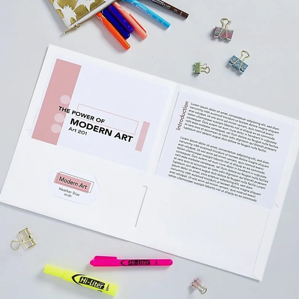 Avery® Letter Pocket Folder - 8 1/2" x 11" - 40 Sheets Capacity - 2 Internal Pocket - Embossed Paper - White - Embossed - 25/Box - 5 / Carton