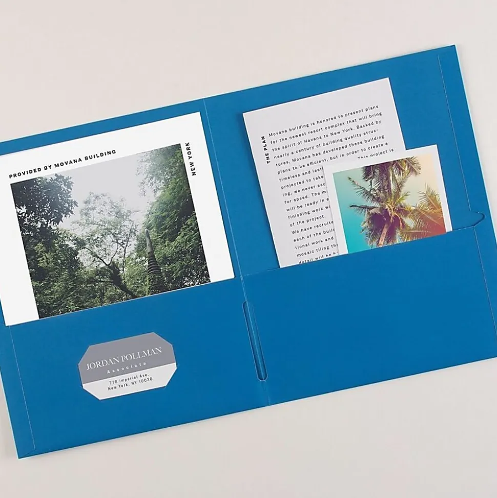 Avery® Letter Pocket Folder - 8 1/2" x 11" - 40 Sheets Capacity - 2 Internal Pocket - Light Blue - Embossed - 25/Box - 5 / Carton