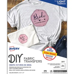 Avery® Light Fabric T-Shirt Transfers For Inkjet Printers, 3271, Pack Of 6