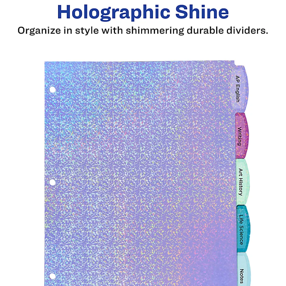 Avery® Luxe Collection Big Tab™ Fashion Dividers For 3-Ring Binders, 5 Tab Set, Holographic Confetti Pattern, 1 Set