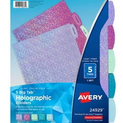 Avery® Luxe Collection Big Tab™ Fashion Dividers For 3-Ring Binders, 5 Tab Set, Holographic Confetti Pattern, 1 Set