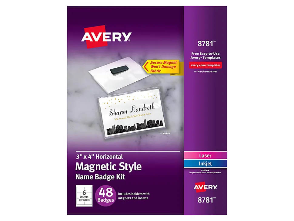Avery® Magnetic Style Name Badge Kit, 3" x 4", White, Pack Of 48 Badges