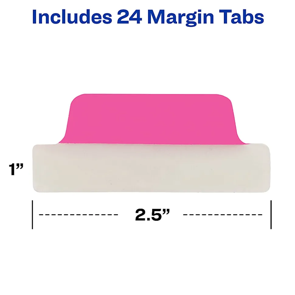 Avery® Margin Ultra Tabs®, 2-Side Writable, 2.5" x 1", Assorted Neon Colors, Pack Of 24 Repositionable Tabs