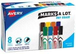 Avery® Marks A Lot® Dry Erase Markers, Chisel Tip, Desk-Style, Assorted, Pack Of 8 Markers