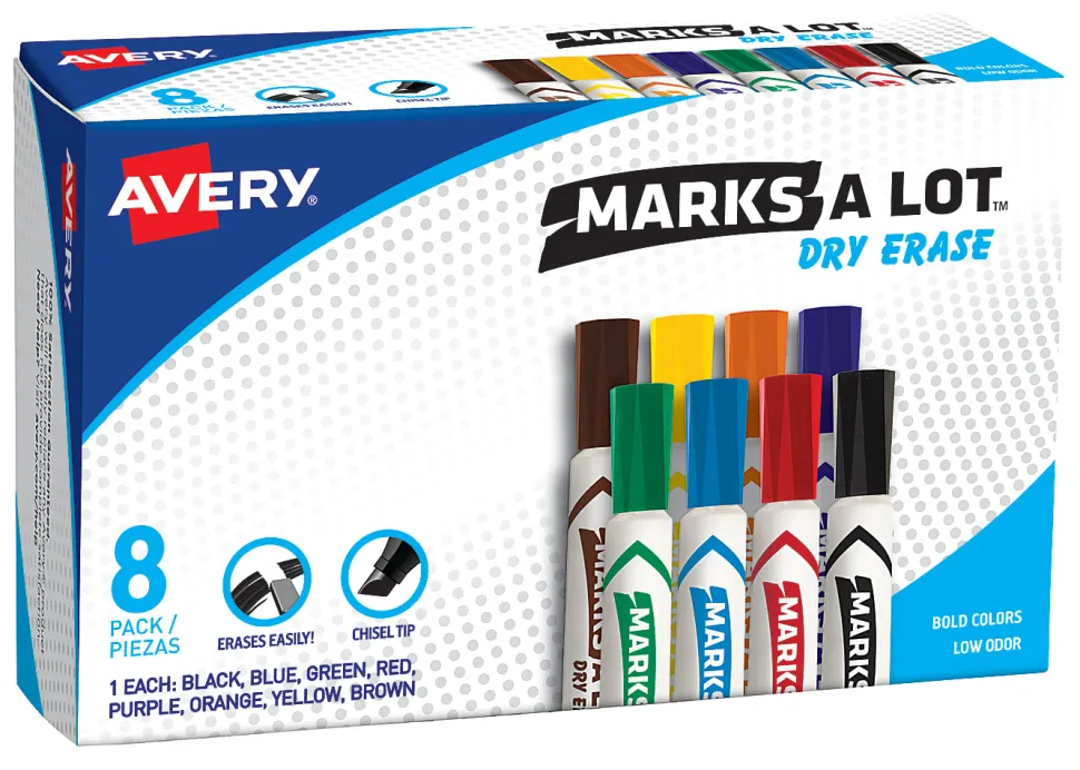Avery® Marks A Lot® Dry Erase Markers, Chisel Tip, Desk-Style, Assorted, Pack Of 8 Markers