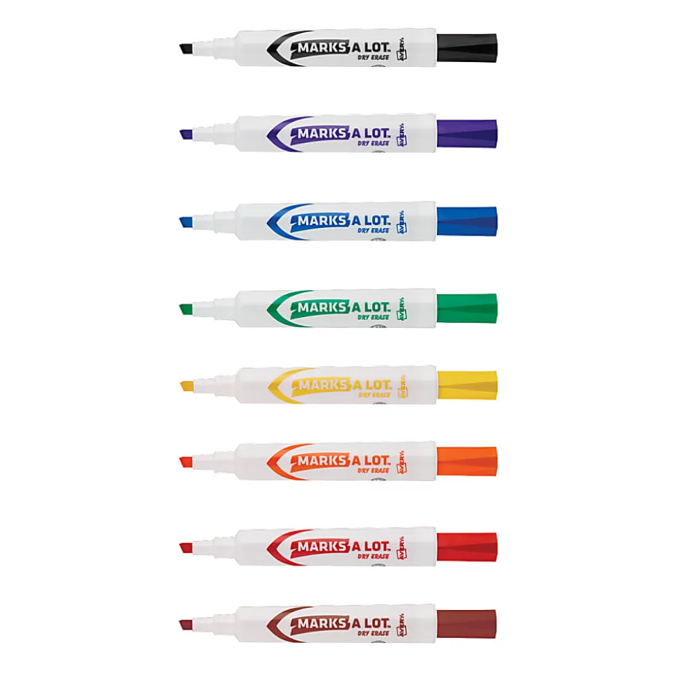 Avery® Marks A Lot® Dry Erase Markers, Chisel Tip, Desk-Style, Assorted, Pack Of 8 Markers