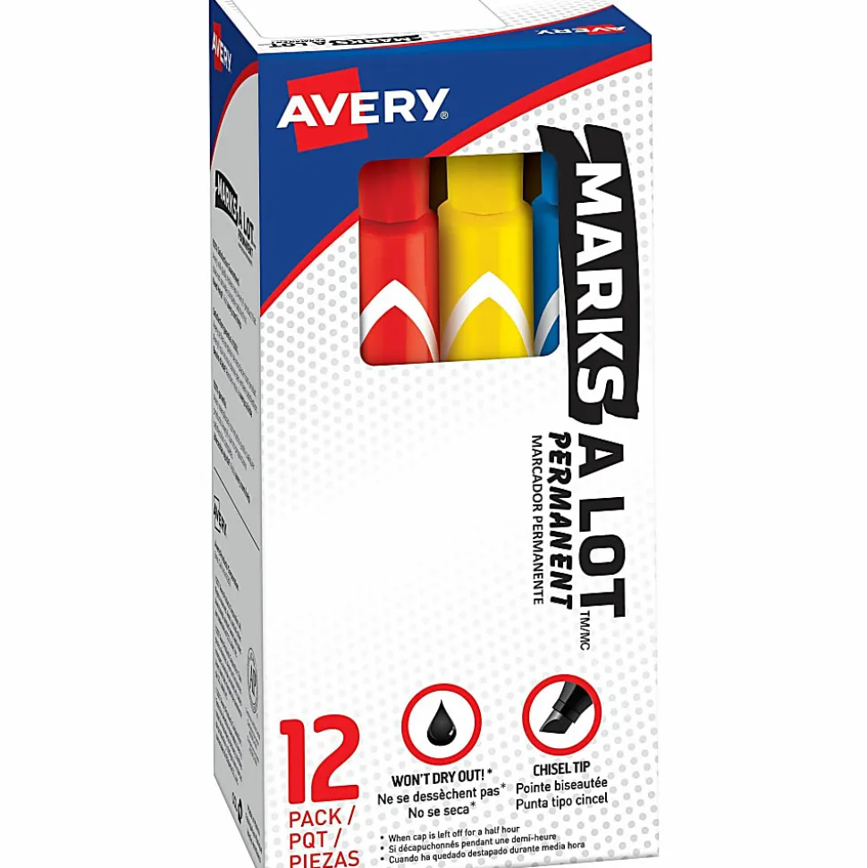 Avery® Marks-A-Lot® Large Desk-Style Permanent Markers, Chisel Point, Assorted Colors, Set Of 12