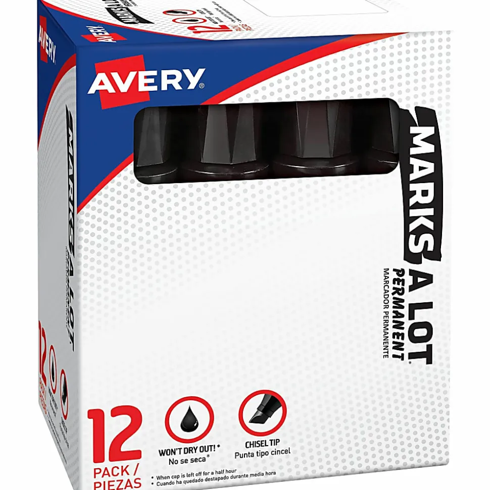 Avery® Marks A Lot Permanent Markers, Jumbo Desk-Style, 12 Black (24148), 24148