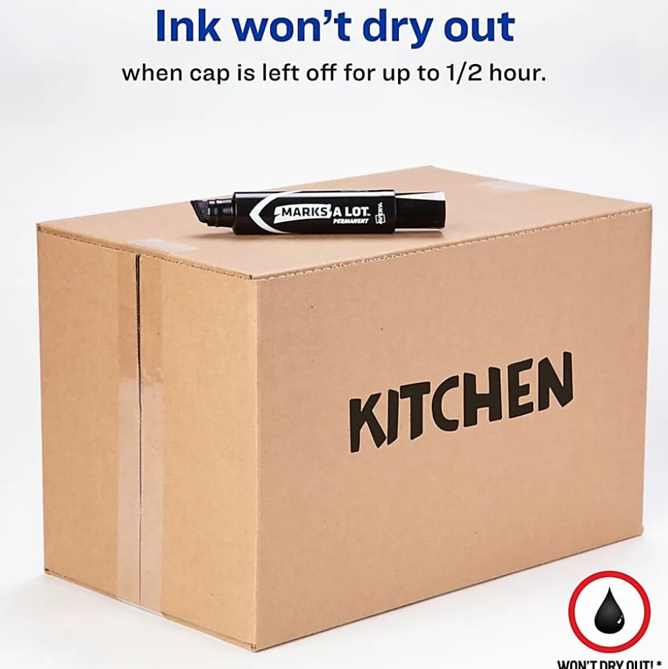 Avery® Marks A Lot Permanent Markers, Jumbo Desk-Style, 12 Black (24148), 24148