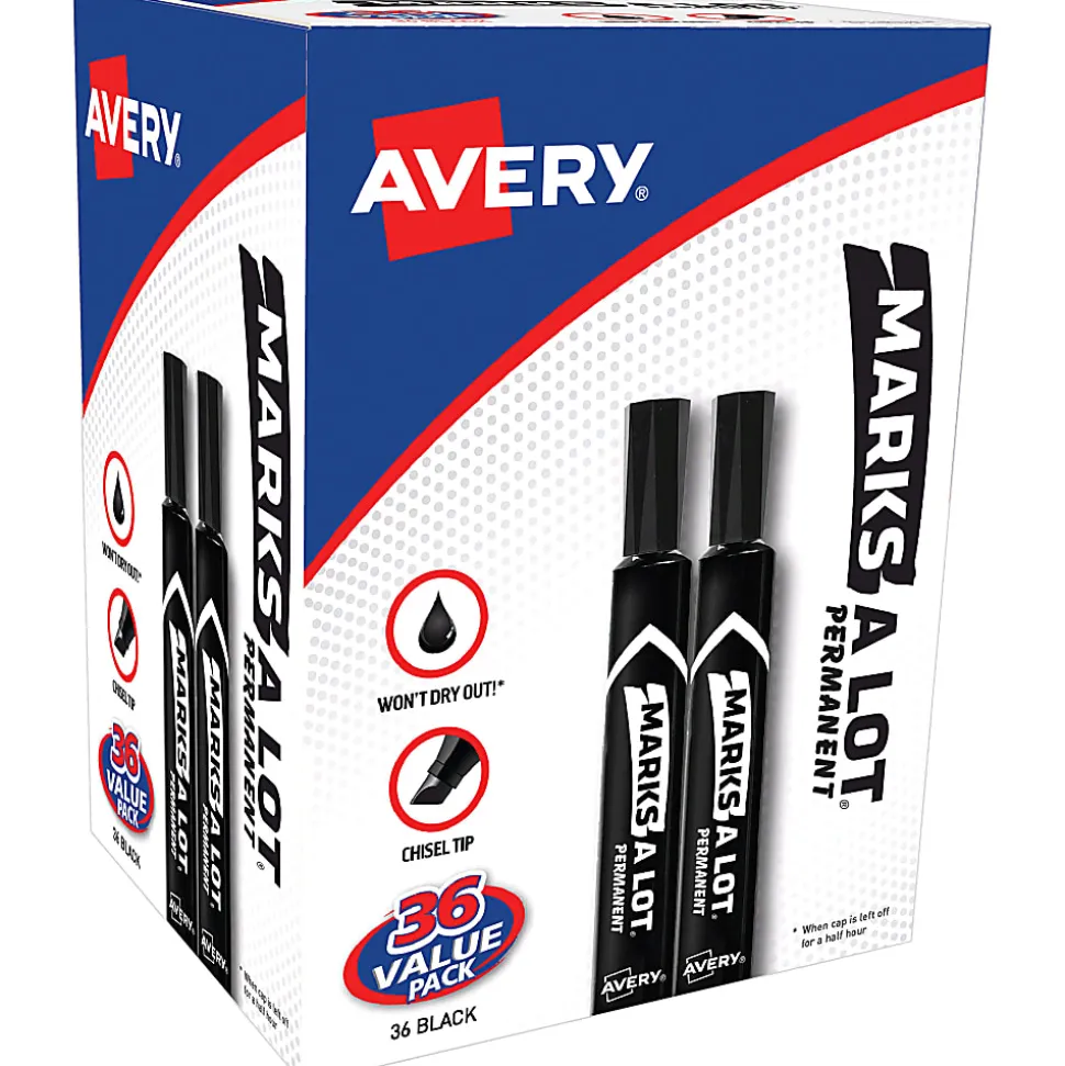 Avery® Marks A Lot® Permanent Markers, Chisel Tip, Large Desk-Style Size, Black, Pack Of 36