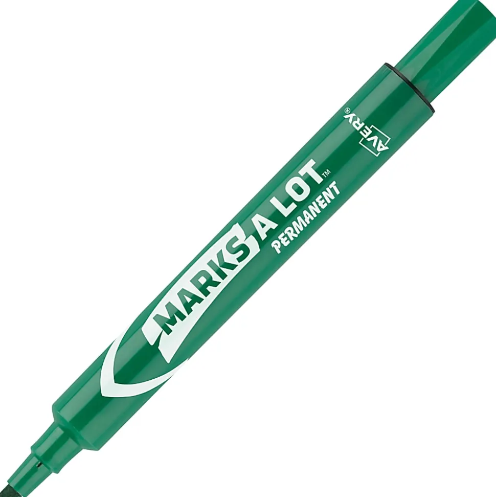 Avery® Marks A Lot® Permanent Markers, Chisel Tip, Large Desk-Style Size, Green, Pack Of 12