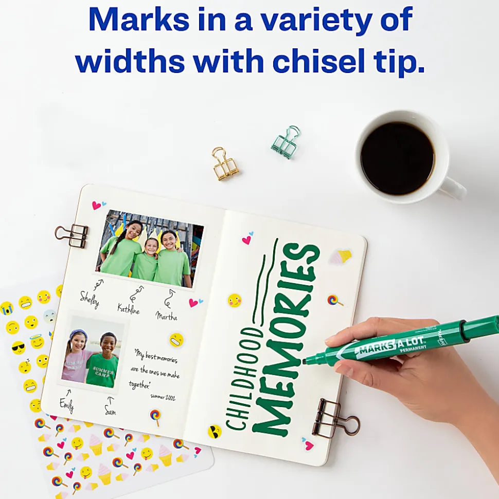Avery® Marks A Lot® Permanent Markers, Chisel Tip, Large Desk-Style Size, Green, Pack Of 12