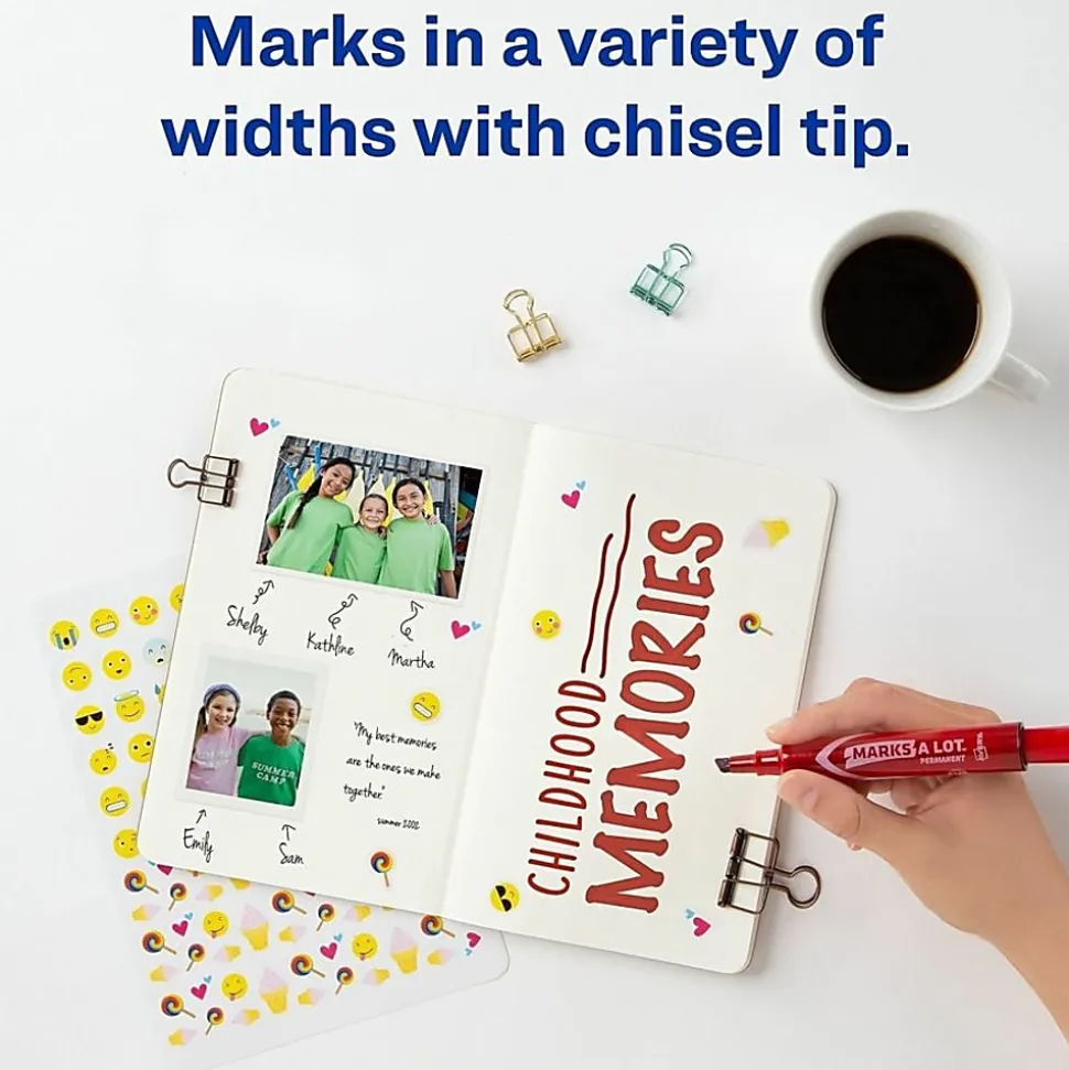 Avery® Marks-A-Lot® Regular Desk-Style Permanent Markers, Chisel Tip, 4.76 mm, Red Barrel, Red Ink, Pack Of 12 Markers