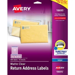Avery® Matte Return Address Labels With Sure Feed® Technology, 18695, Rectangle, 2/3