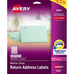 Avery® Matte Return Address Labels With Sure Feed® Technology, 5667, Rectangle, 1/2