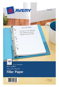Avery® Mini Binder Filler Paper, Fits 3-Ring/7-Ring Binders, 5-1/2