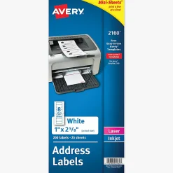 Avery® Mini-Sheets® Address Labels, 2160, Rectangle, 1" x 2-5/8", White, Pack Of 200 Labels