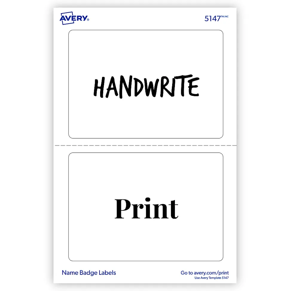 Avery® Name Tags, 05147, 2-1/3" x 3-3/8", White, 100 Removable Name Badges