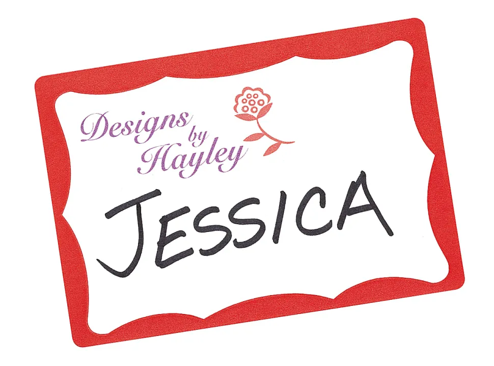 Avery® Name Tags, 05143, 2-1/3" x 3-3/8", White With Red Border, 100 Removable Name Badges