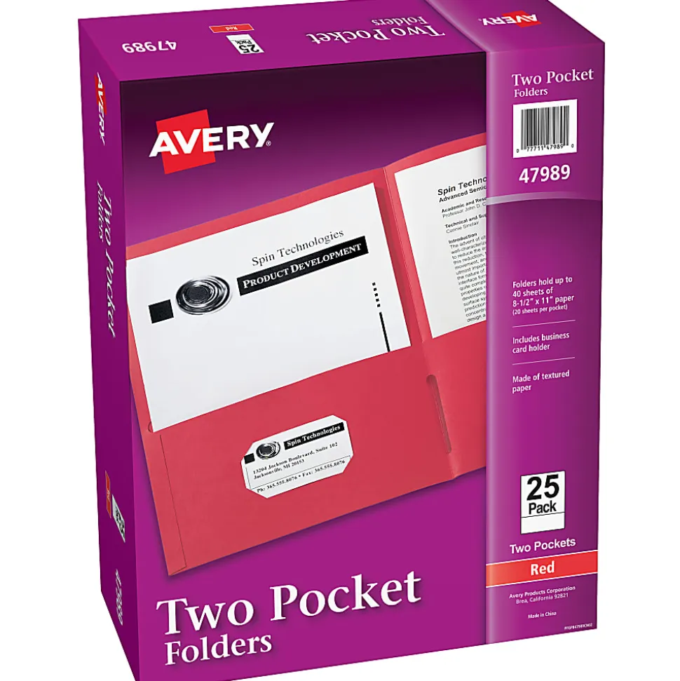 Avery® Paper 2-Pocket Folders, 8-1/2" x 11", Red, Pack Of 125 Folders