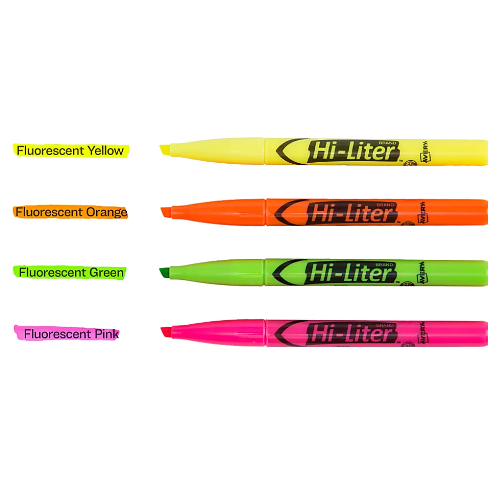 Avery® Pen Style Highlighters, Chisel Point Style, Assorted Fluorescent, Pack Of 4