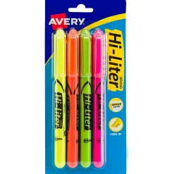 Avery® Pen Style Highlighters, Chisel Point Style, Assorted Fluorescent, Pack Of 4