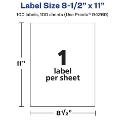 Avery® Permanent Labels, 94269-CMF100, Rectangle, 8-1/2