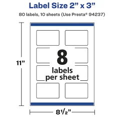 Avery® Permanent Labels With Sure Feed®, 94237-CMF10, Rectangle, 2