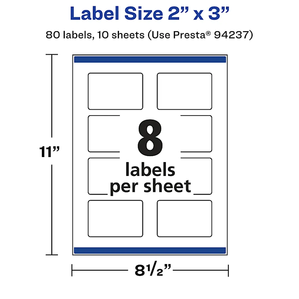 Avery® Permanent Labels With Sure Feed®, 94237-CMF10, Rectangle, 2" x 3", Matte Clear, Pack Of 80