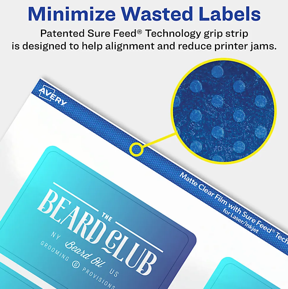 Avery® Permanent Labels With Sure Feed®, 94237-CMF10, Rectangle, 2" x 3", Matte Clear, Pack Of 80