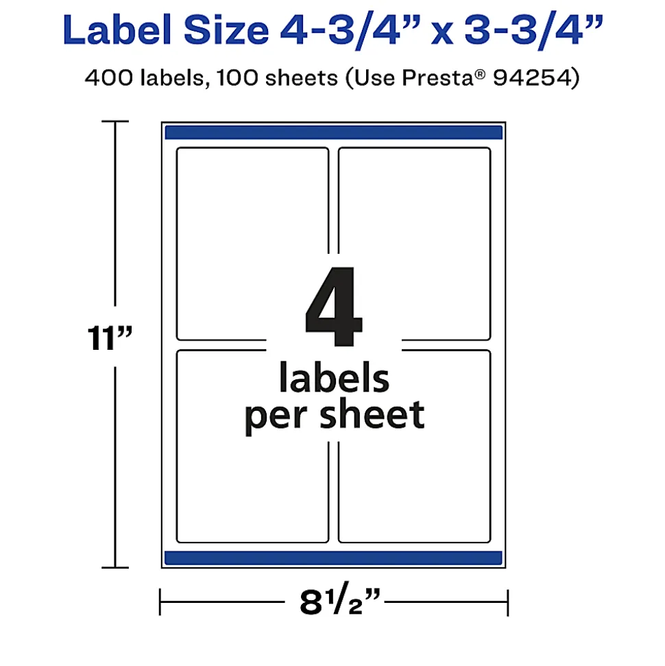 Avery® Permanent Labels With Sure Feed®, 94254-CMF100, Rectangle, 4-3/4" x 3-3/4", Matte Clear, Pack Of 400