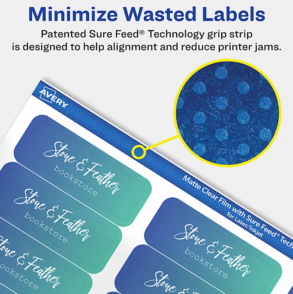 Avery® Permanent Labels With Sure Feed®, 94216-CMF100, Rectangle, 3/4" x 2-1/4", Matte Clear, Pack Of 3,000