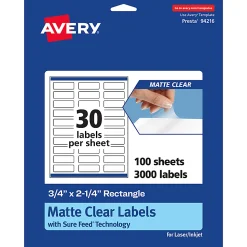 Avery® Permanent Labels With Sure Feed®, 94216-CMF100, Rectangle, 3/4