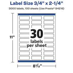 Avery® Permanent Labels With Sure Feed®, 94216-CMF100, Rectangle, 3/4