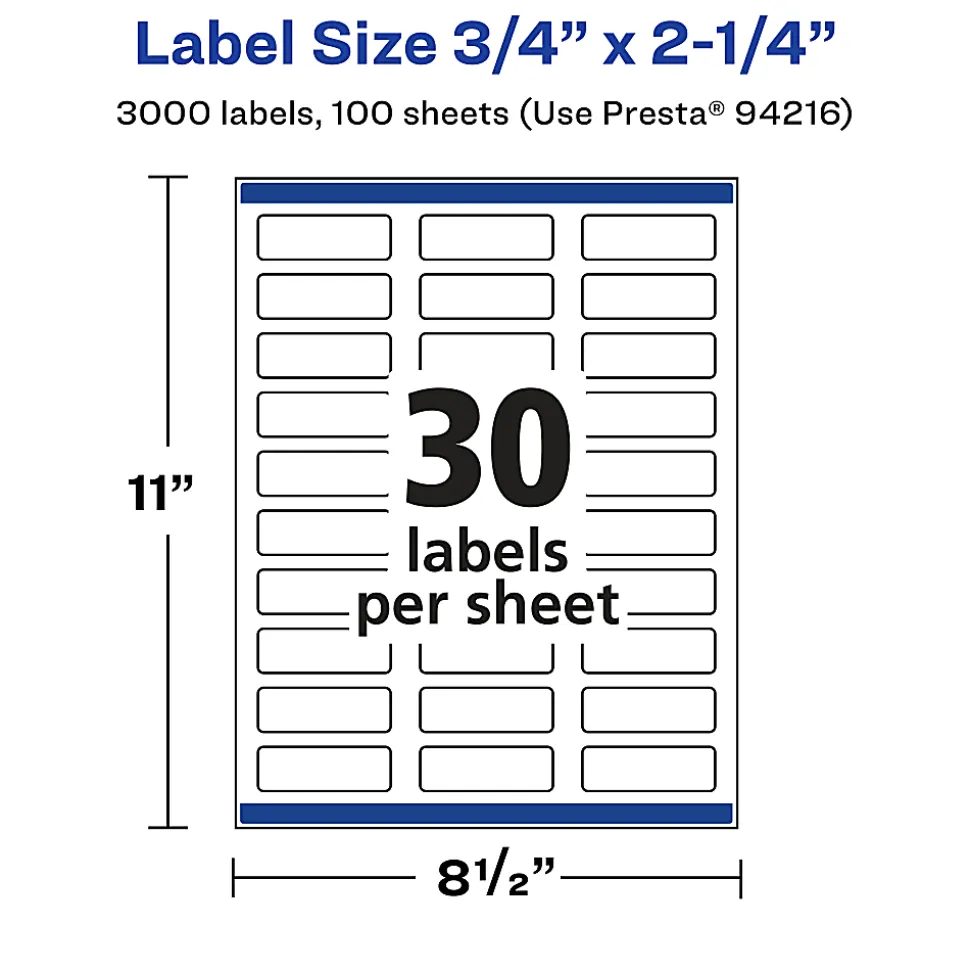 Avery® Permanent Labels With Sure Feed®, 94216-CMF100, Rectangle, 3/4" x 2-1/4", Matte Clear, Pack Of 3,000