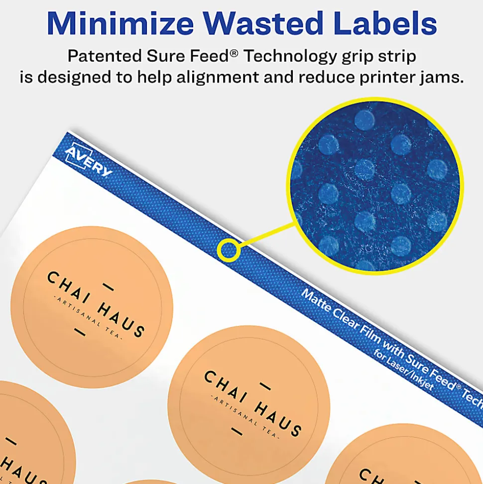 Avery® Permanent Labels With Sure Feed®, 94506-CMF10, Round, 1-1/2", Matte Clear, Pack Of 200