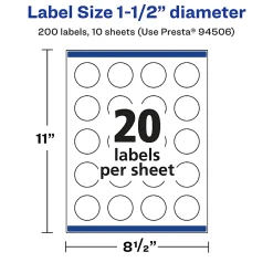 Avery® Permanent Labels With Sure Feed®, 94506-CMF10, Round, 1-1/2
